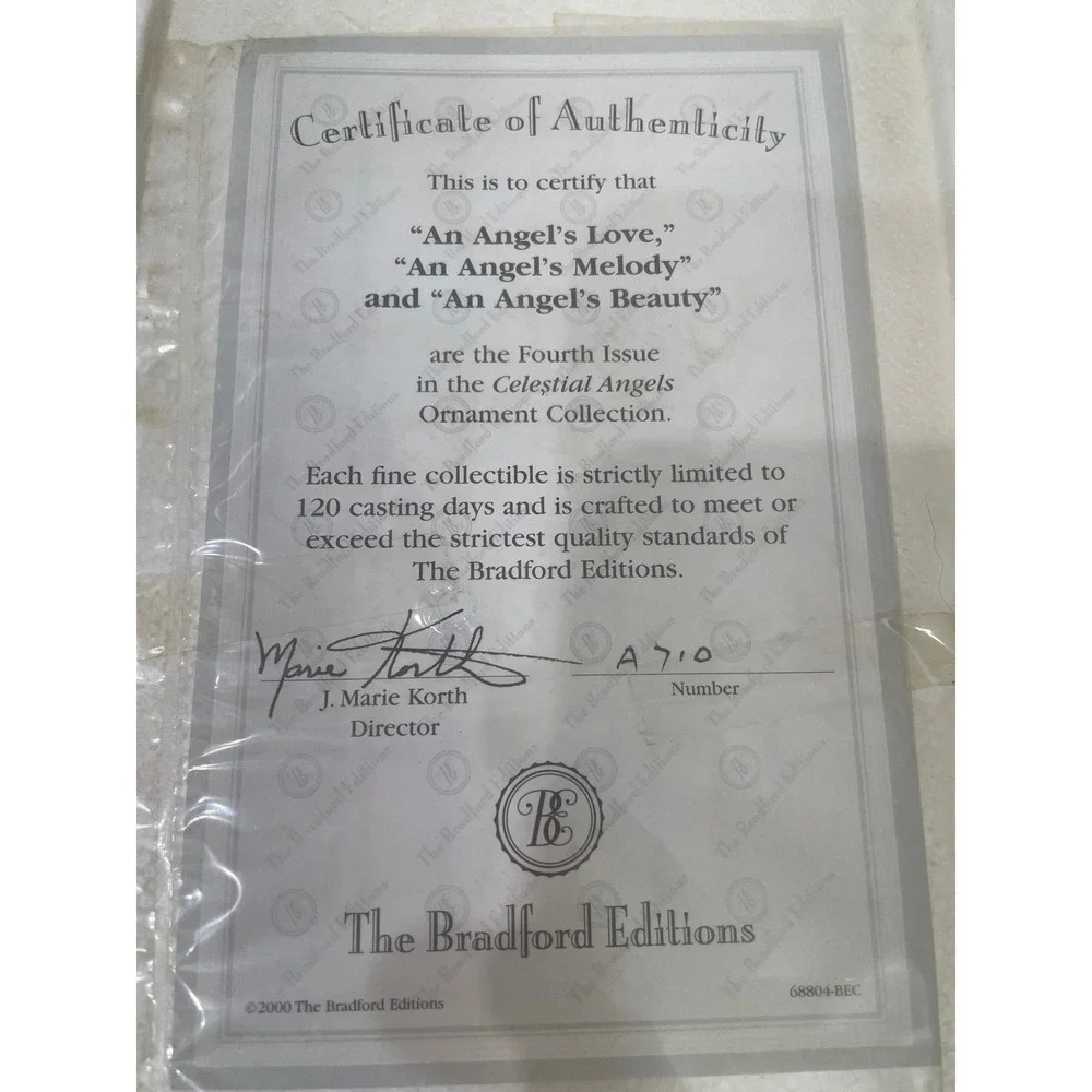 Bradford Editions Celestial Angels Ornament Set of 3 Fourth Issue 68804 COA